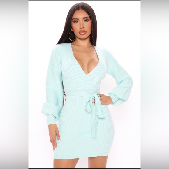 Dresses & Skirts - Fashion nova Miss Me Sweater Mini Dress - Mint